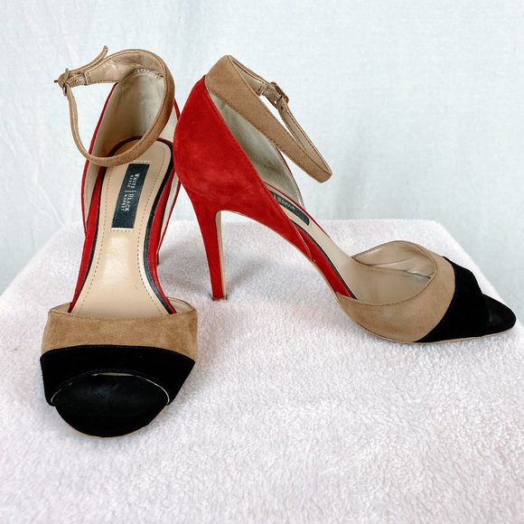 White House Black Market Shoes - White House Black Market Red Black Tan Heels